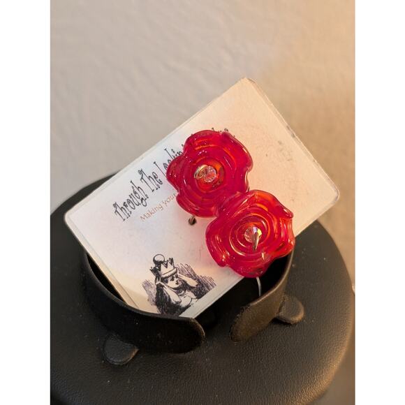 Red Glass Floral Crystal Sterling Necklace & Earring Set - Picture 3 of 5